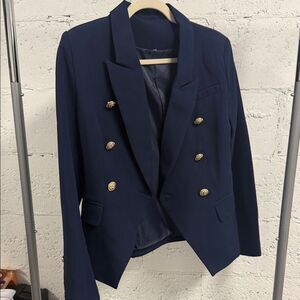 BRAND NEW Navy Blue Blazer with Gold Lion Buttons - Large - Padded Shoulders